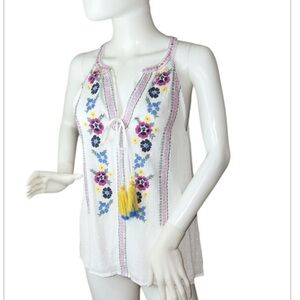 “alya”Top Boho Embroidered / Swiss Dot / tassels / size XS / NWT